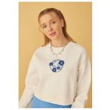 TUBİA Kadın Önü Lacivert Nakışlı 3 İplik Şardonlu Sweatshirt