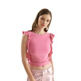TUBİA Kadın Pink Renk Kolları Fırfırlı Sıfır Kol T-Shirt