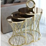 Tubihome Hasır C Zigon Sehpa, Gold Metal, Bronz