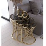 Tubihome Hasır C Zigon Sehpa, Gold Metal Füme Şeffaf Cam