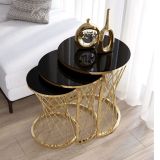 Tubihome Hasır C Zigon Sehpa, Gold Metal