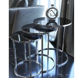 Tubihome Zigon Sehpa, Gümüş Metal, Temperli Cam