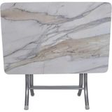 Tubix Krem Mermer Desenli Katlanır Balkon Masası - 60X90 cm - 60 x 90 cm