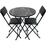 Tubix Masa Sandalye Katlanır Bistro Takımı 60CM (Çam Desenli, Beyaz, Siyah Mermer Desenli) - Siyah - Beyaz