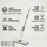 Tucera Profesyonel Sprey Mop – Su Püskürtmeli Temizlik Paspası 360° Döner Başlık 350 ml Su Hazneli | 4 Bezli Set - Krem