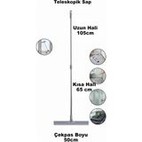 Tucera Teleskopik Su Çekpası - 360° Esnek Başlıklı Fayans ve Yer Çekpası 50CM (65-105 cm Ayarlanabilir Sap) - Antrasit - Gri - Renk