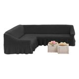 Tuchmall Bürümcük Lastikli ve Etekli L Köşe Koltuk Örtüsü L Koltuk Kılıfı - Antrasit - 180 x 310 cm