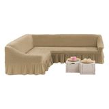 Tuchmall Bürümcük Lastikli ve Etekli L Köşe Koltuk Örtüsü L Koltuk Kılıfı - Bej - 180 x 310 cm