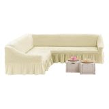 Tuchmall Bürümcük Lastikli ve Etekli L Köşe Koltuk Örtüsü L Koltuk Kılıfı - Krem - 180 x 310 cm
