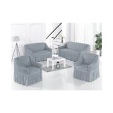 Tuchmall Bürümcük Pamuklu Koltuk Kanepe Örtüsü Takımı Streç Lastikli Etekli Koltuk Kanepe Kılıfı (3+3+1+1) Set - 180 x 230 cm - Açık Gri