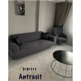 Tuchmall Koltuk Örtüsü 3+2+1+1 Takımı Lastikli Esnek Yıkanabilir Çekyat Örtüsü Kanepe Kılıfı. - 180 x 230 cm - Antrasit