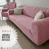 Tuchmall Koltuk Örtüsü 3+3+1+1 Takımı Lastikli Esnek Yıkanabilir Çekyat Kanepe Kılıfı. - 180 x 230 cm - Pembe