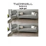 TUCHMALL Koltuk Örtüsü 3+3+1+1 Takımı Lastikli Esnek Yıkanabilir Çekyat Kanepe Kılıfı AÇIK GRİ