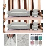 Tuchmall Koltuk Örtüsü Takımı Çekyat-Kanepe Kılıfı Takımı Jakarlı 3+3+1+1 Yıkanabilir Streçli Lastikli Esnek - 180 x 230 cm - Krem
