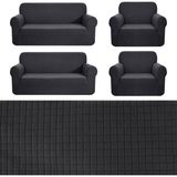 Tuchmall Streç Lastikli Esnek Yikanabilir Kare Desen Berjer Kotuk Örtüsü Takımı (3+3+1+1) Koltuk Kılıfı - 180 x 230 cm - Antrasit