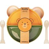 Tucklebery Buddy Mama Tabağı Seti | 1 Ayıcık Tabak + 4 Kase + Çatal-Kaşık | Bebek ve Çocuklar İçin Yemek Takımı | BPA İçermez (Bej Sarı Yeşil) - Sarı - Yeşil
