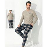 Tudik Collection Boyraz 0697 Erkek Uzun Kol Penye Pijama Takımı - Bej - 2XL