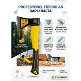 Tudor Fiberglass Saplı Kamp Baltası - Ergonomik Kaymaz Saplı Nacak El Baltası - 500 gr - Sarı