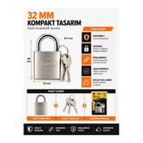 Tudor Yıldız 32 Mm Çelik Asma Kilit Anahtarlı Blister Ambalajlı – Depo, Kepenk, Dolap, Bisiklet Ve Çanta İçin