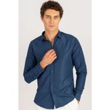Tudors 24893 Slim Fit Kolay Ütü Teri Emen Nefes Alan Doku Kravatlık Dört Mevsim Lacivert Erkek Gömlek