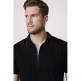 Tudors 27685 Erkek Polo Yaka Slim Fit Pamuk Fermuarlı Pike Siyah T-Shirt