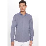 Tudors 28378 Modern Slim Fit Pamuklu Kolay Ütü Armürlü Mavi Erkek Gömlek