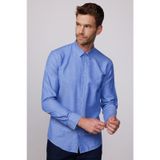 Tudors 28379 Modern Slim Fit Pamuklu Kolay Ütü Armürlü İndigo Erkek Gömlek