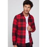 Tudors 29855 Slim Fit Dar Kesim Kareli Oduncu Kırmızı-siyah Erkek Gömlek