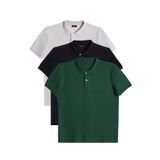 TUDORS 3'lü Paket Polo Yaka T-shirt Gri-Siyah-Koyu Yeşil Slim Fit Pamuklu Pike, XXL, TS240031-3000, Gri-Siyah-Koyu Yeşil, Erkek