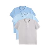 TUDORS 3'lü Paket Polo Yaka T-shirt Koyu Mavi-Mavi-Gri Slim Fit Pamuklu Pike, M, TS240031-3000, Koyu Mavi-Mavi-Gri, Erkek