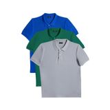 TUDORS 3'lü Paket Polo Yaka T-shirt Slim Fit Pamuklu Pike, L, TS240031-3000, Saks Mavi-Zümrüt Yeşili-Gri, Erkek