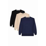TUDORS 3'lü Sweatshirt Set Relax Fit Bisiklet Yaka, S, SW250042, Lacivert-Taş-Siyah, erkek