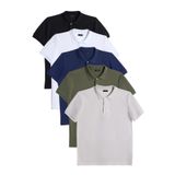 TUDORS 5'li Paket Polo Yaka T-shirt Slim Fit, M, TS240030-100, Siyah-Beyaz-Lacivert-Haki-Gri, Erkek