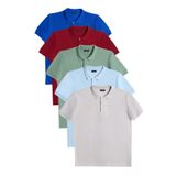 TUDORS 5'li Paket Polo Yaka T-shirt Slim Fit Pamuklu, L, TS240030-100, Saks Mavi-Bordo-Su Yeşili-Mavi-Gri, Erkek