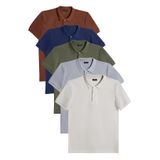 TUDORS 5'li Paket Polo Yaka T-shirt Slim Fit Pamuklu, M, TS240030, Kahverengi-Lacivert-Haki-Gri-Açık Gri, Erkek