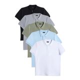 TUDORS 5'li Paket Polo Yaka T-shirt Slim Fit Pamuklu Pike, XXL, TS240030-100, Siyah-Gri-Haki-Mavi-Beyaz, Erkek