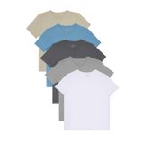 TUDORS 5'li Paket Tişört Beyaz-Gri-Füme-Mavi-Taş Slim Fit Bisiklet Yaka, S, ST240002-700, Beyaz-Gri-Füme-Mavi-Taş, Erkek