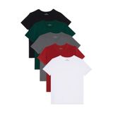 TUDORS 5'li Paket Tişört Slim Fit%100 Pamuk Bisiklet Yaka, L, ST240002-700, Beyaz-Kırmızı-Gri-Yeşil-Siyah, Erkek