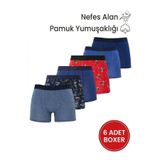 TUDORS 6'lı Pamuklu Likralı Boxer Premium Seri, 2XL, Premium Seri, Mavi, Turuncu, Lacivert, erkek