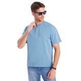 TUDORS Boxy Fit Bol Kesim%100 Pamuk Bisiklet Yaka Tişört, L, TS250036, Mavi, Erkek
