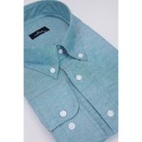 Tudors Büyük Beden Uzun Kollu Oxford Doku Yaka Düğmeli Cepli Nakışlı Petrol Erkek Gömlek