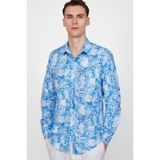 Tudors DR220090-632 Slim Fit Baskılı Desenli Mavi Erkek Gömlek