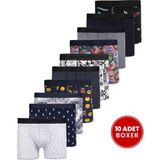 Tudors Erkek 10'lu Desenli Likralı Pamuklu Esnek Kumaş Premium Seri Boxer - Renkli - 2XL