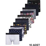 Tudors Erkek 10'lu Desenli Likralı Pamuklu Esnek Kumaş Premium Seri Boxer - Renkli