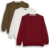 Tudors Erkek 3'lü Haki-Beyaz-Bordo Relax Fit Rahat Kesim %100 Pamuk 2 İplik Bisiklet Yaka Sweatshirt - XL - Karışık