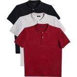Tudors Erkek 3'lü Paket Bordo-Gri-Siyah Slim Fit Dar Kesim Pamuklu Düz Pike Polo Yaka Tişört - Bordo - Gri - Siyah