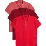 Tudors Erkek 3'lü Paket En Güzel Kırmızı Tonları Slim Fit Dar Kesim Pamuklu Düz Pike Polo Yaka Tişört