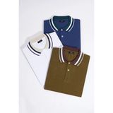Tudors Erkek 3'lü Paket Kahverengi-Lacivert-Beyaz Slim Fit Dar Kesim %100 Pamuk Düz Pike Polo Yaka Tişört - Kahverengi - Lacivert - Beyaz - XL