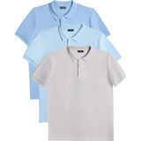 Tudors Erkek 3'lü Paket Koyu Mavi-Mavi-Gri Slim Fit Dar Kesim Pamuklu Düz Pike Polo Yaka Tişört - XL - Koyu Mavi - Mavi - Gri