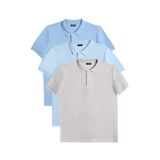 Tudors Erkek 3'lü Paket Koyu Mavi-Mavi-Gri Slim Fit Dar Kesim Pamuklu Düz Pike Polo Yaka Tişört